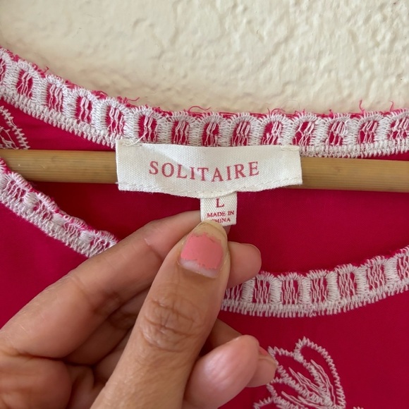 Solitaire Anthropologie Women's Pink Floral Embroidered Scoop Neck Blouse Size L - Picture 6 of 10